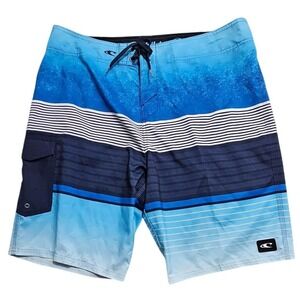 ONeill Mens Blue Ombre Striped Board Shorts Swim Trunks Size 38 Cargo Pocket